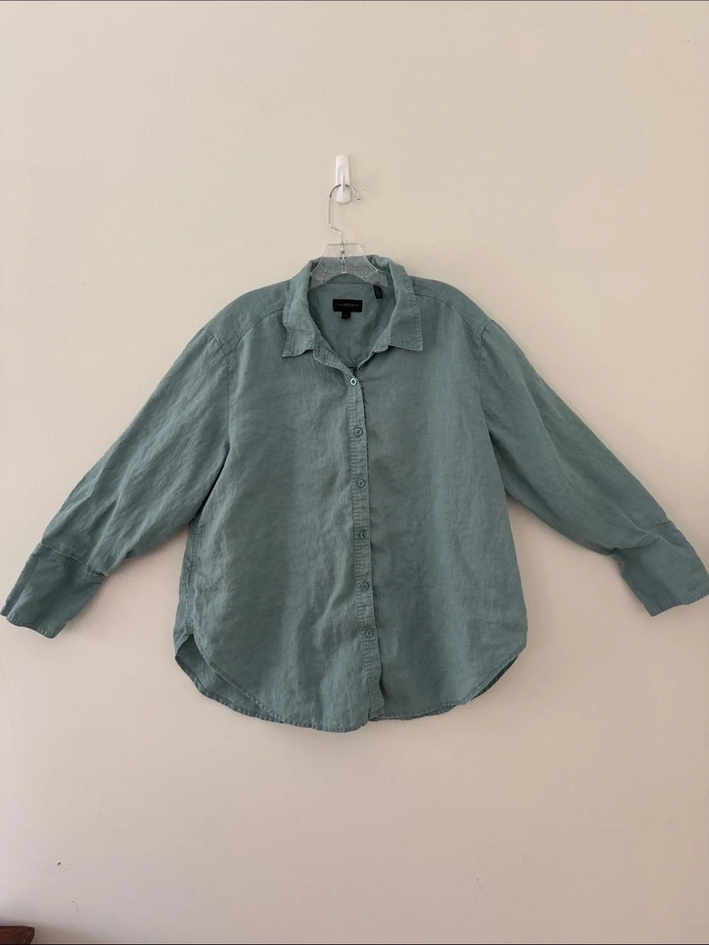 Donna Karan Dusty Teal Linen Button-Up Shirt Large